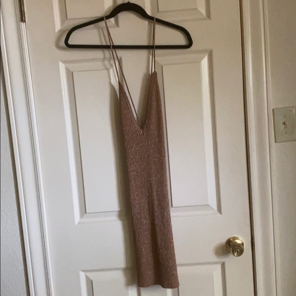 by the way. Gold Ribbed Dress